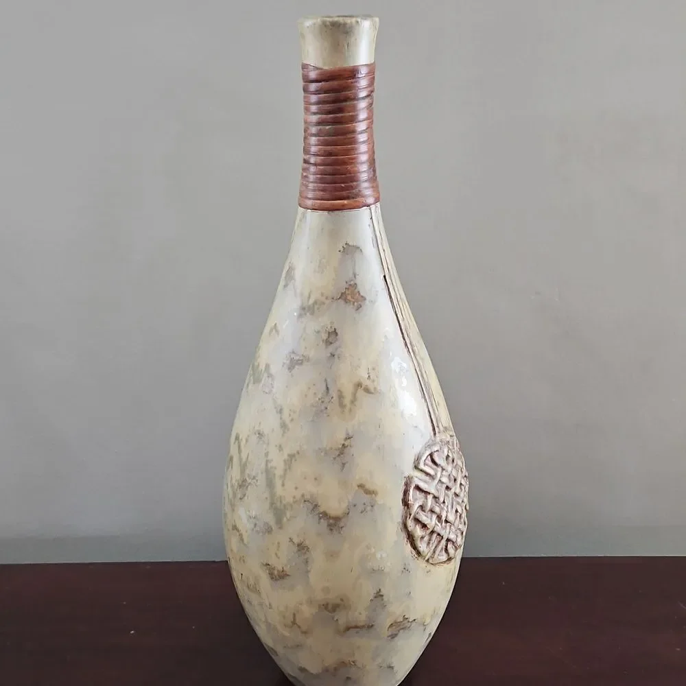 Pier 1 Cream and Brown Ceramic Decorative Vase